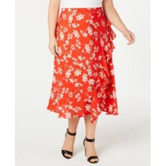 Calvin Klein Dresses & Skirts - 24W Calvin Klein Women's Floral Ruffled MIDI Skirt